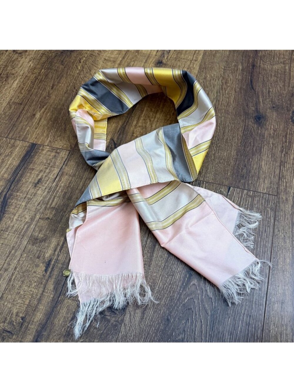 Seta Pura Oblong Silk Scarf Fringed Pink & Yellow Stripe 51"x 9"